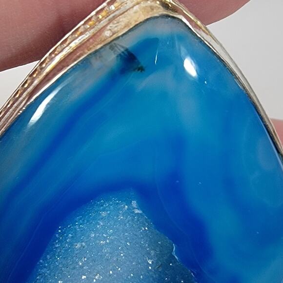 Handmade Silver Pendant Featuring Blue Druzy Agate Teardrop Crystal Slice Design - Picture 8 of 10